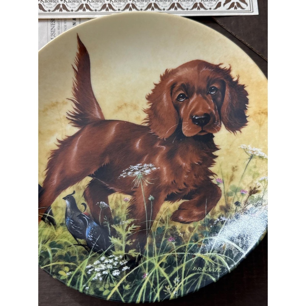 Edwin M Knowles Missing the Point Irish Setter Field Puppies Plate Lynn Kaatz